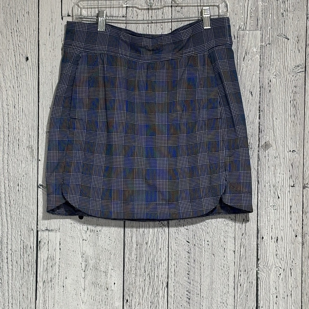 Belyn key Womens Glen Plaid Navy And  Gray  Size M  Pockets Pull - On